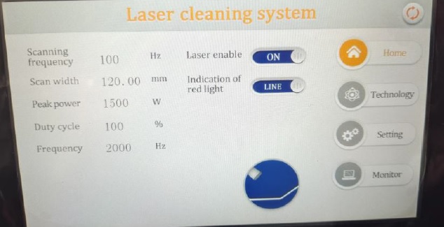 Panel czyszczenia laserowego – ustawienia cleaning mode