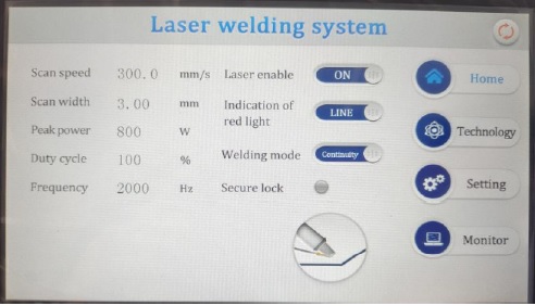 Panel trybów spawarki laserowej – welding mode